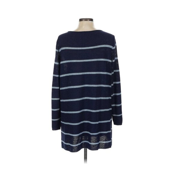 Eileen Fisher Sweater Women Large Navy Striped Pullover Beach Nights Wool Blend - Picture 3 of 8